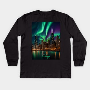 Northern Lights Over Chicago Kids Long Sleeve T-Shirt